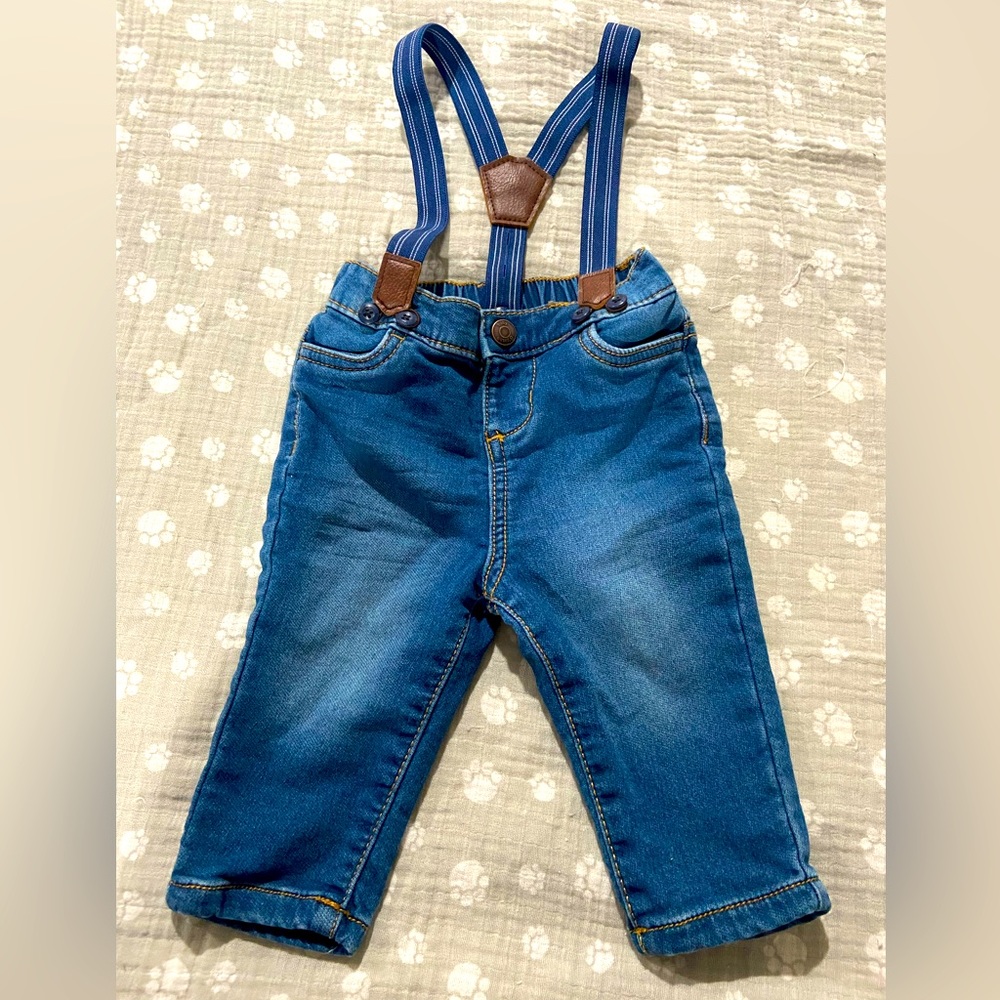 Oshkosh Baby Boys Straight Pull-On Pants denim with suspenders size 6 months